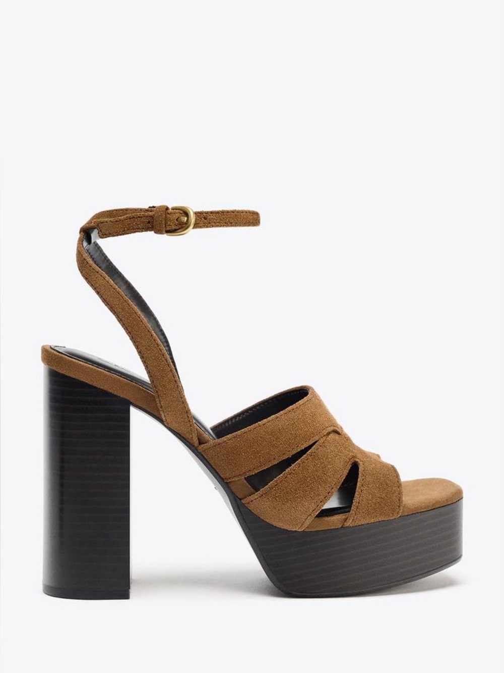Zara Brown Suede Platform Block Heel Sandals with Ankle Strap. 9